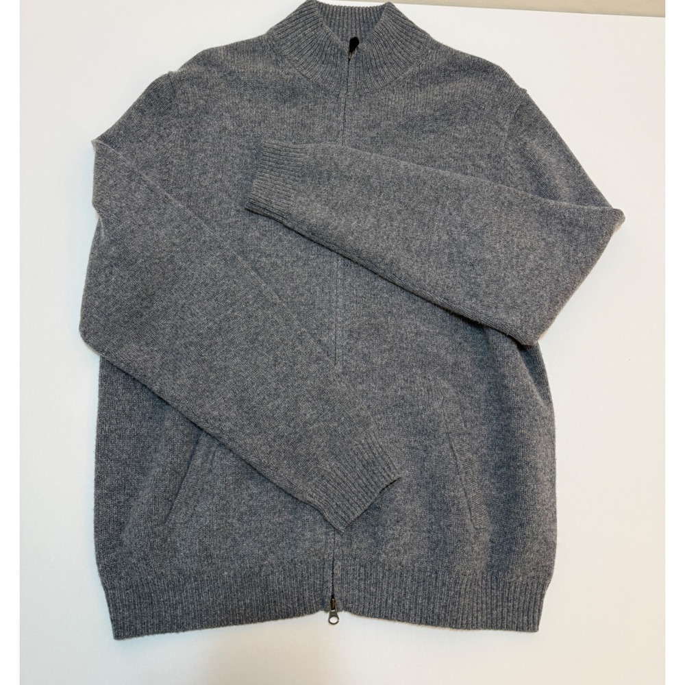 Brooks Brothers 346 Gray Scottish Lambswool Full Zip Cardigan Sweater Mens XXL